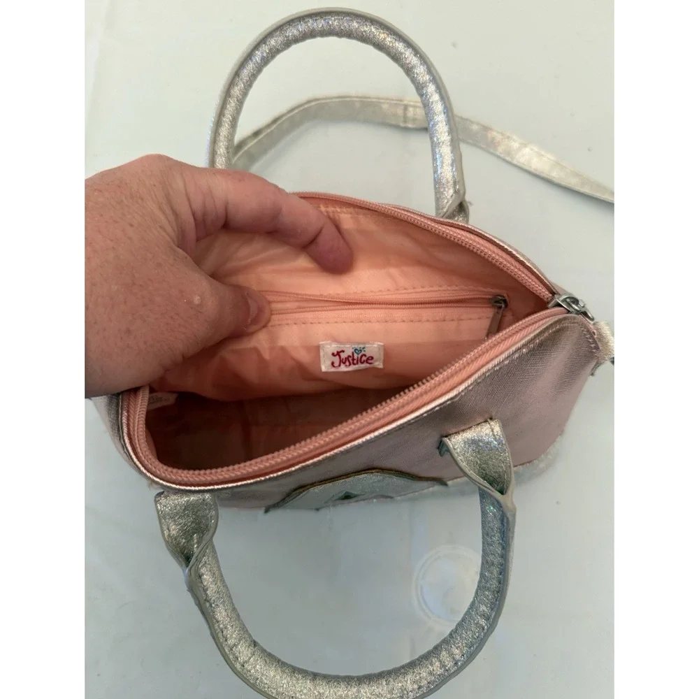 Original Justice Girl's Initial Letter A Glitter Pink Shoulder Strap Bag Purse